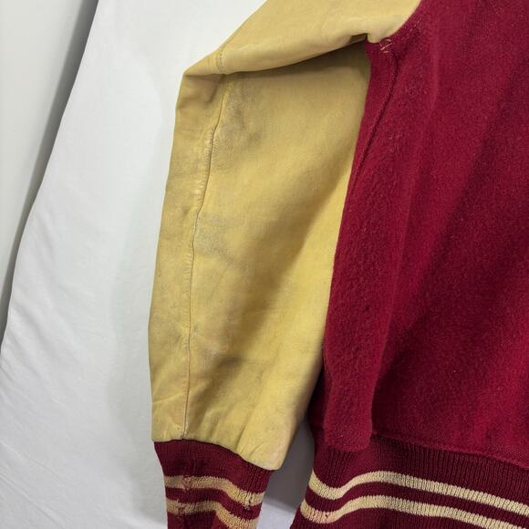 True Vintage 60s Wisconsin Badgers Varsity Letterman Wool Leather Sleeve Jacket - Picture 12 of 16
